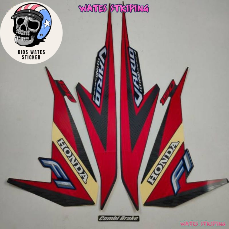 Striping Decal Polet Sticker honda vario 150 techno 2015 2016 idling stop hitam Lis merah combi brak