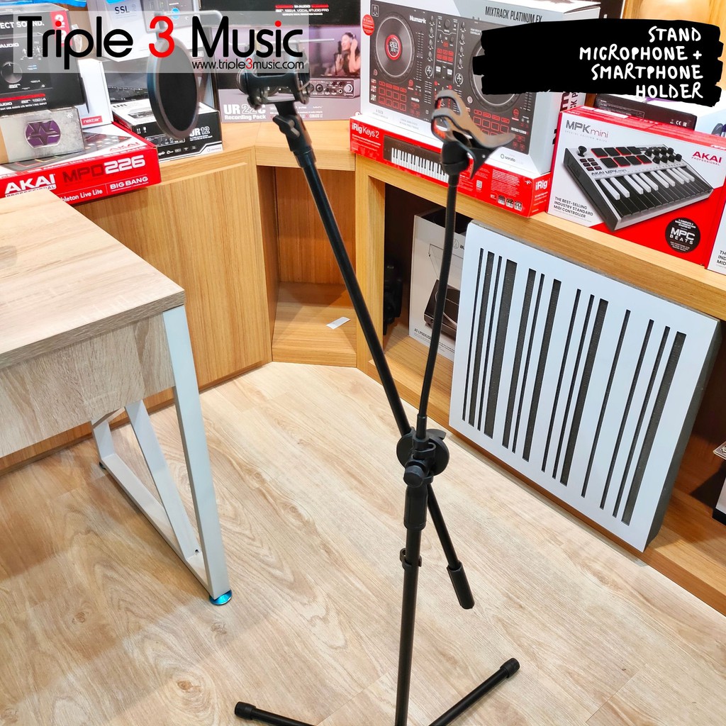 Pro Stand Mic Microphone Berdiri With Smartphone Stand Holder