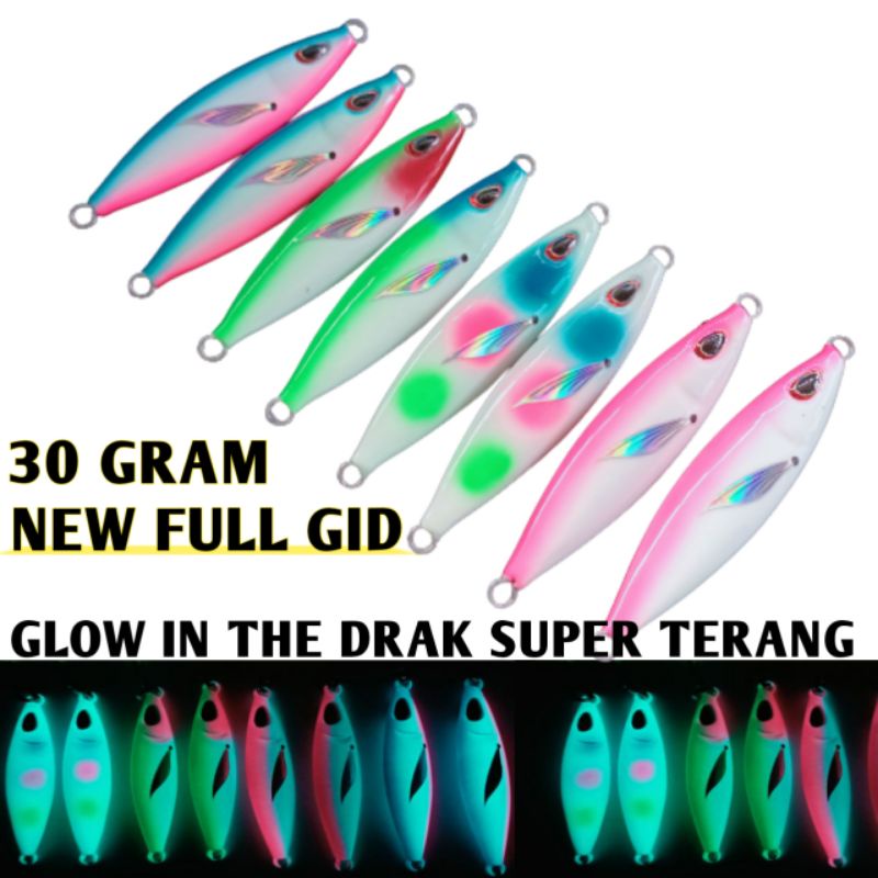 Umpan pancing Micro jig GID 30gram FUL FOSFOR/Assist hok metaljig UV siang malam koika