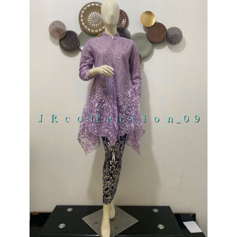 ( C O D ) Set Kebaya Tunik kerah sanghai / Kebaya Retseleting depan / Kebaya Modern / Kebaya Couple