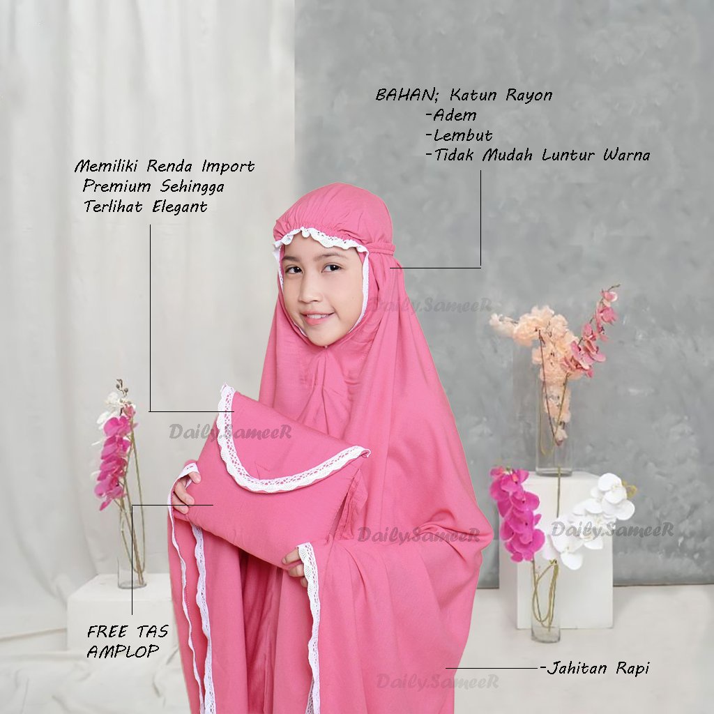 Mukena Anak 4 sampai 7 Tahun Bahan Rayon Mukenah Renda Kekinian