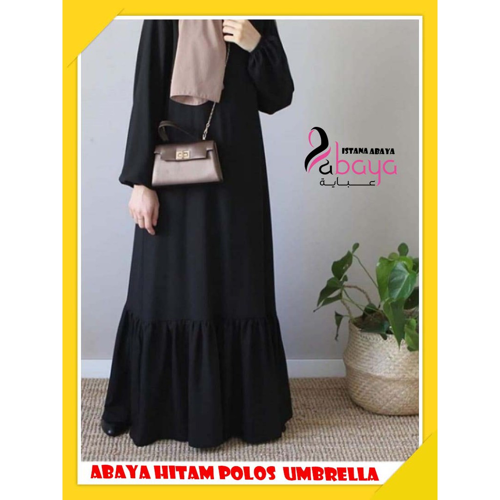 PROMO abaya Hitam Minimalis saudi Polos model gaun bawah Umbrella(Hitam &amp; Warna)  REMPEL BAWAH