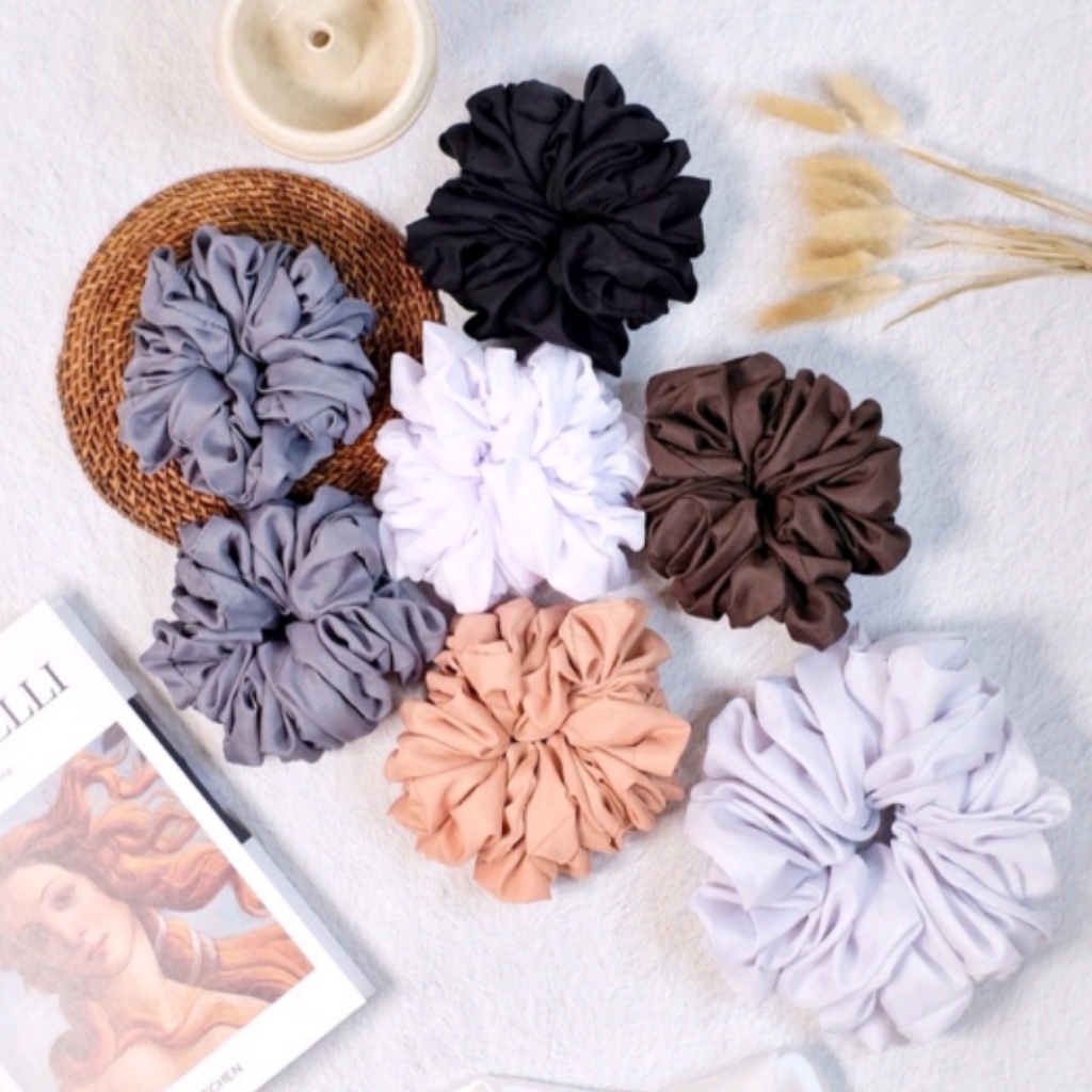 Scrunchies / Ikat Rambut Cepol Elastis Scruncie Korea Scruncy Kuncir Rambut JUMBO/MIDLE/KECIL | SATIN PREMIUM