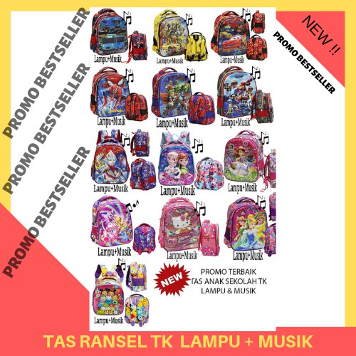 Tas Anak Ransel TK LAMPU dan MUSIC BUS TAYO 5D Timbul Hologram Import  LAKI PEREMPUAN