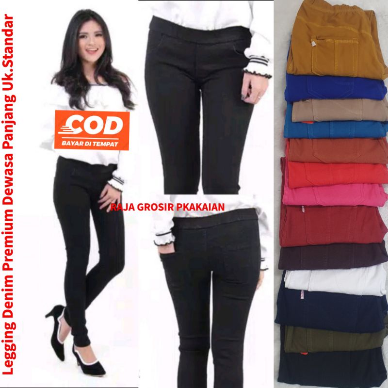 Legging Denim Stret Panjang Standart Premium Dewasa Fit to L / Bb 40-55Kg