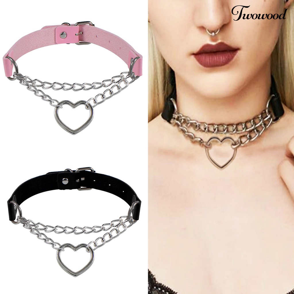 Kalung Choker Liontin Bentuk Hati Dapat Disesuaikan Gaya Punk Untuk Wanita