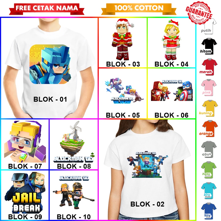 [FREE NAMA] Baju Kaos COUPLE  ANAK DAN DEWASA BLOCKMAN BANYAK MOTIF