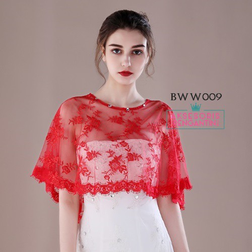 [PRODUK TERBATAS] AKSESORIS WEDDING BROKAT KOREA BOLERO KARDIGAN LACE MERAH BWW009