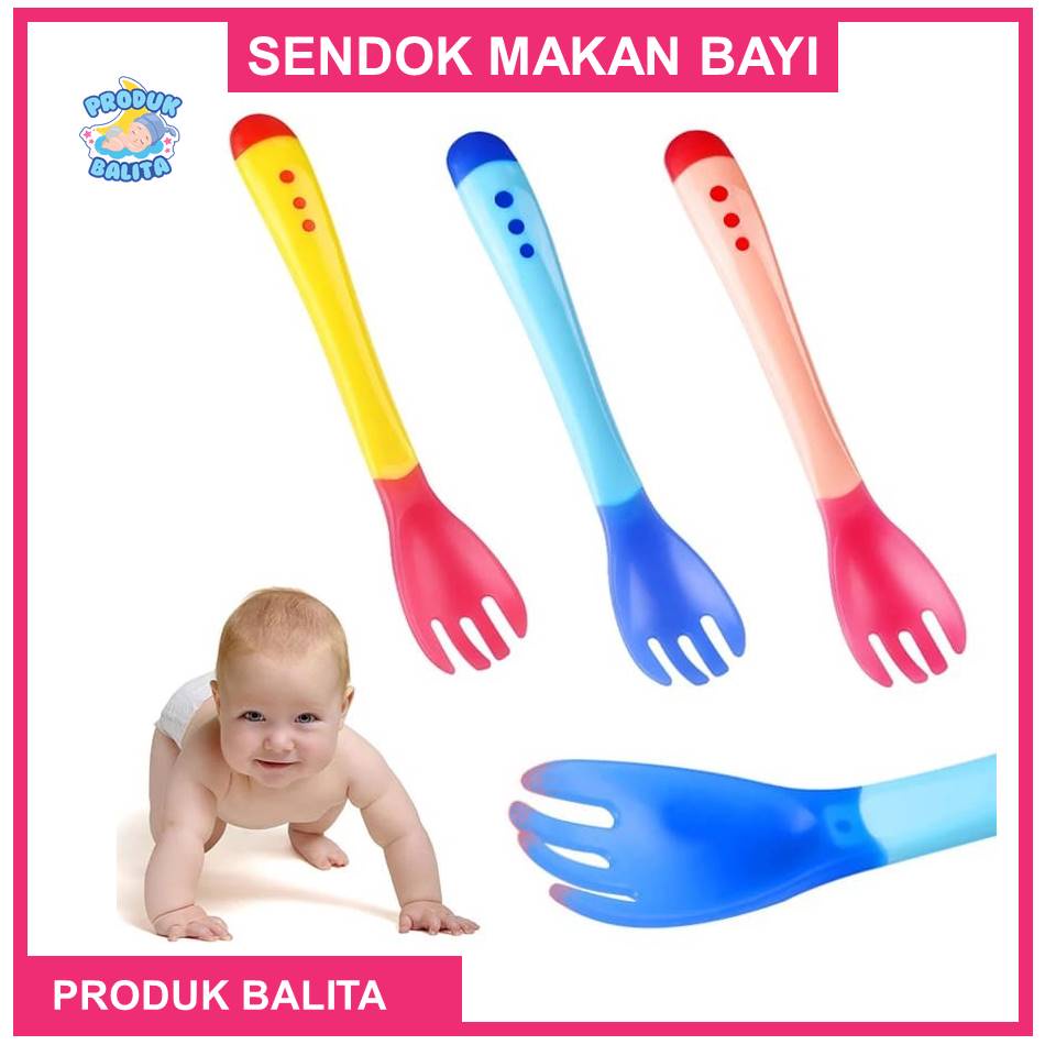 Sendok Garpu Makan Bayi Silikon Sensor Panas  Peralatan Makan Bayi Terlaris