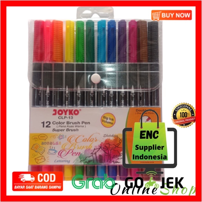 

(BISA COD) ENC - brush pen 12 color joyko CLP-13 12w brushpen warna clp 13 / set - tidak bubblewra