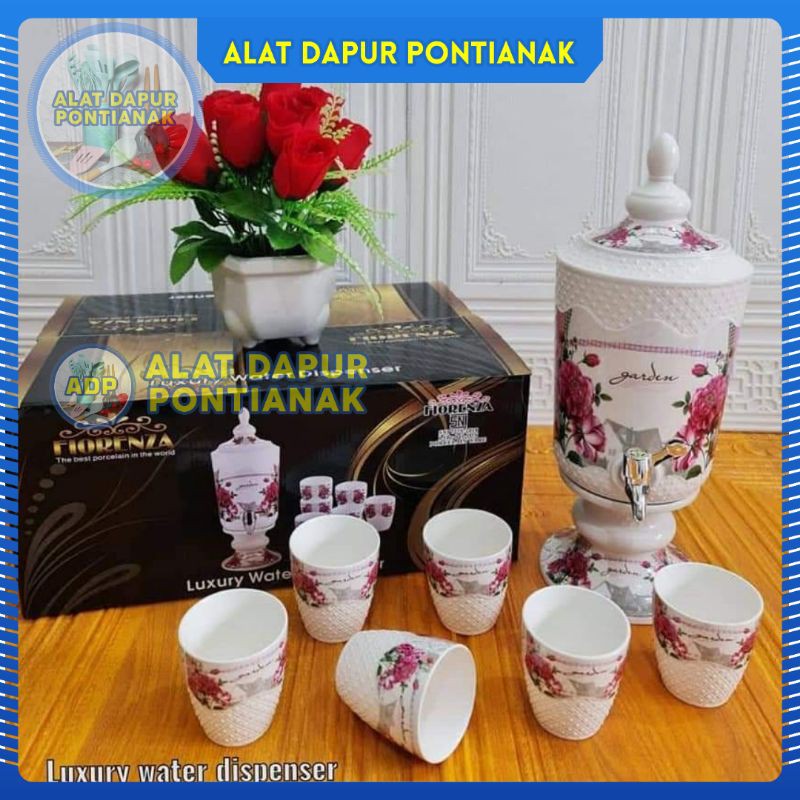 Fiorenza Set Luxury Water Tank WaterJug Dispenser Air Keramik + Cangkar 6pcs AK728 Ak-728 AK 728