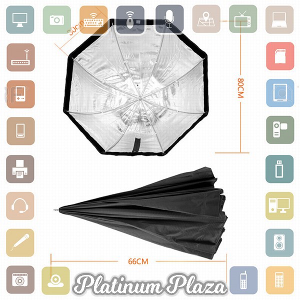 TaffSTUDIO Payung Octagon Softbox Reflektor 80CM untuk Flash Speedlight - LD-T`F7P64M-- Black/Silver