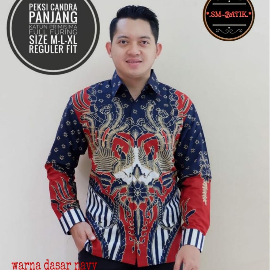 Kemeja Batik Terbaru Warna Navy Batik Lengan Panjang Lapis Furing CANDRA NAVY PANJANG