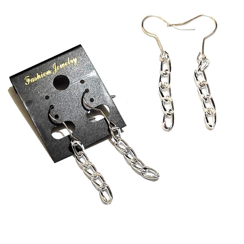 Zhu Silver Chain Earrings Anting Rantai Hooks