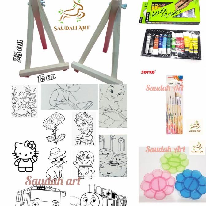 Paket Lukis Sketsa Lengkap (kanvas sketsa,palet,kuas,cat akrlik,easel)