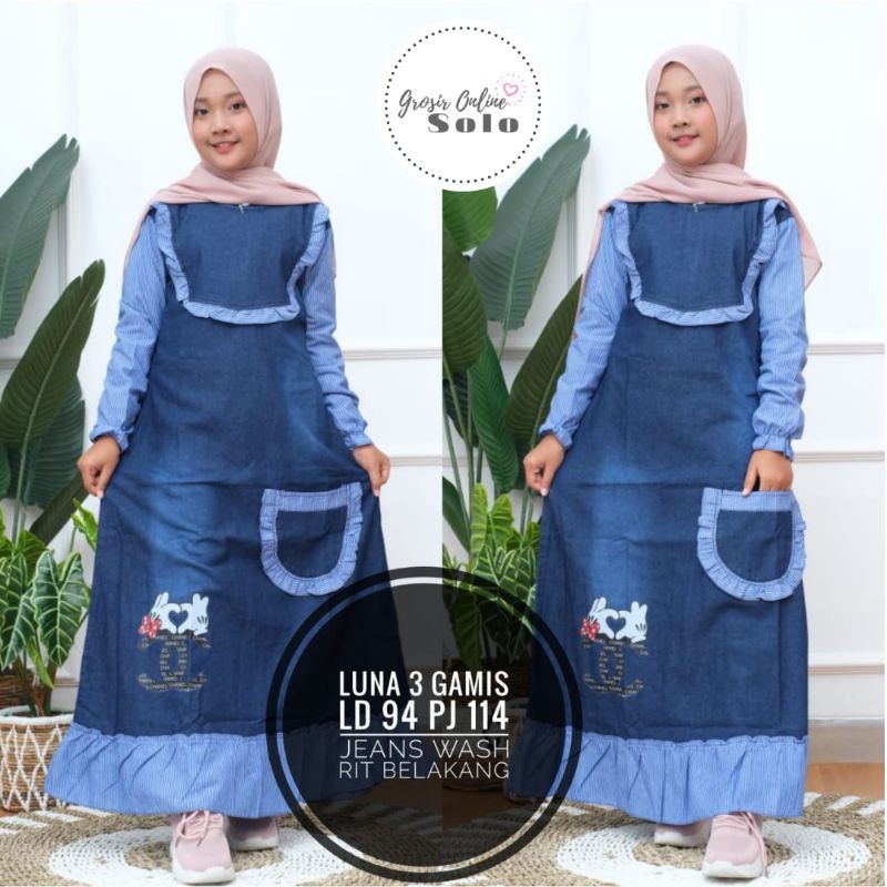 GAMIS JEANS ANAK TERBARU USIA 8-12 th | DRESS DENIM ANAK KEKINIAN | BAJU MUSLIM ANAK