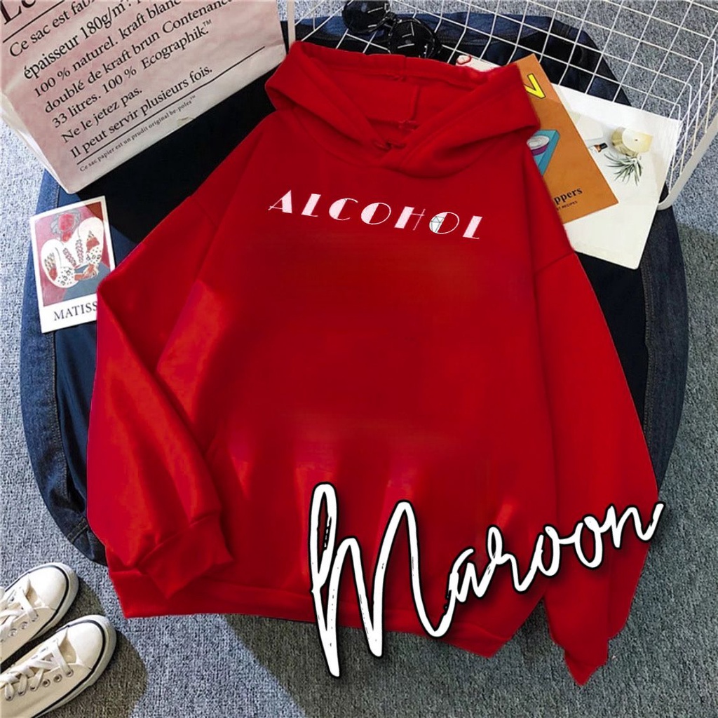 Damai fashion jakarta - baju atasan sweater HOODIE wanita JUMBO ALCOHOL - konveksi baju murah