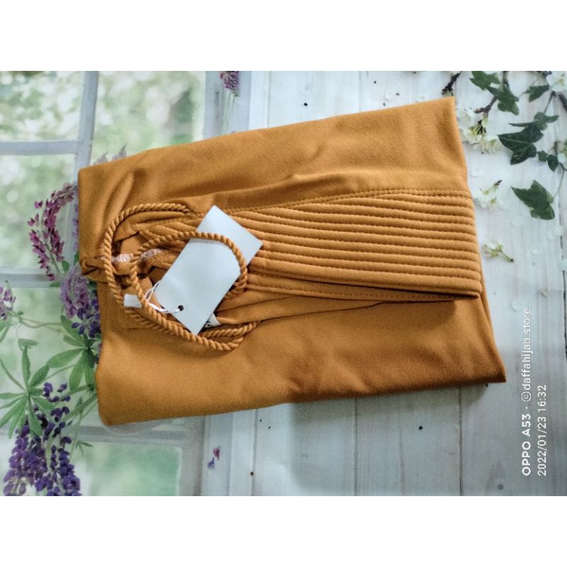 hijab jersey tali tambang/bergo jersey tali kepang/hijab jersey tali kepang/kerudung jersey tambang/hijab tali tambang polos variasi-Mustard jersey stela