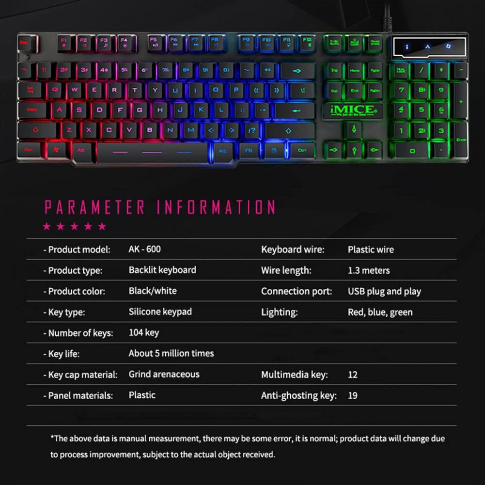 iMice Gaming Keyboard Professional RGB Backlit - AK-600 - Black