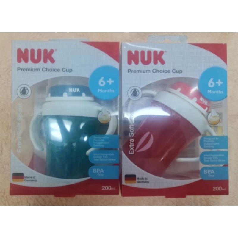 NUK Premium Choice Cup With Extra Soft Spout 6m+ 200ml dengan Training Sippy Cup Handle