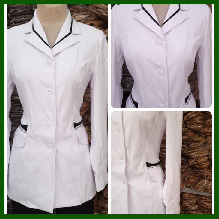 BAJU ATASAN BLAZER SERAGAM PUTIH PNS WANITA KERJA GURU PERAWAT JUMBO