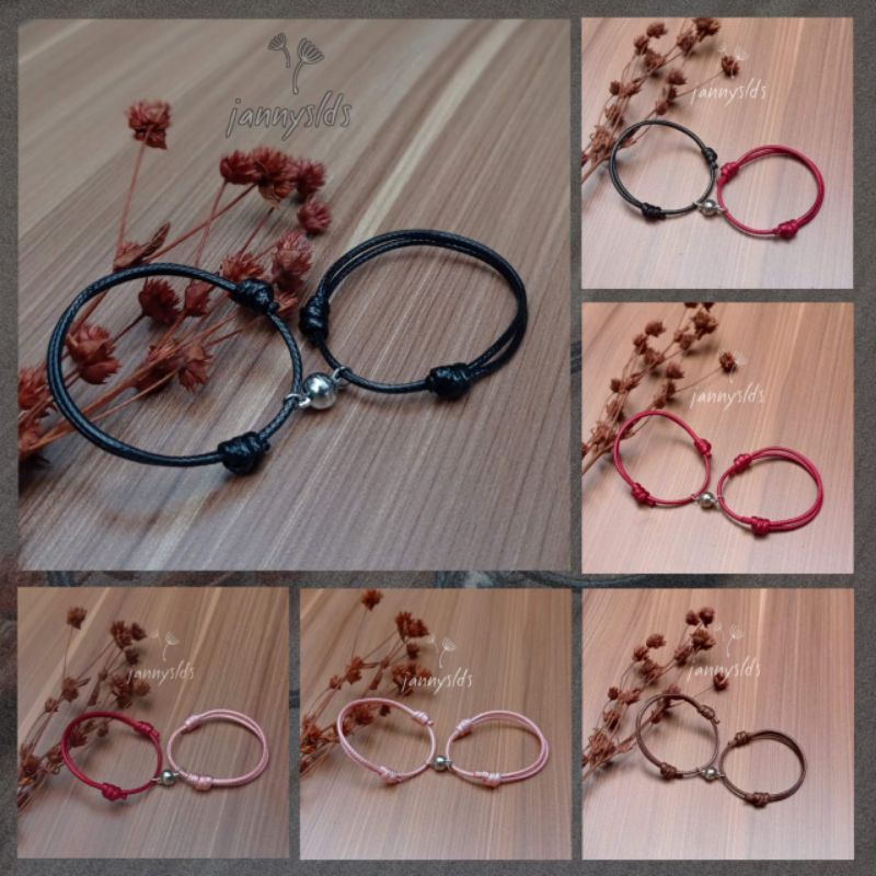 [2pcs] Gelang Couple Magnet Tali Hitam Polos Kapel Pasangan Sahabat Pria Wanita Tali Korea-1