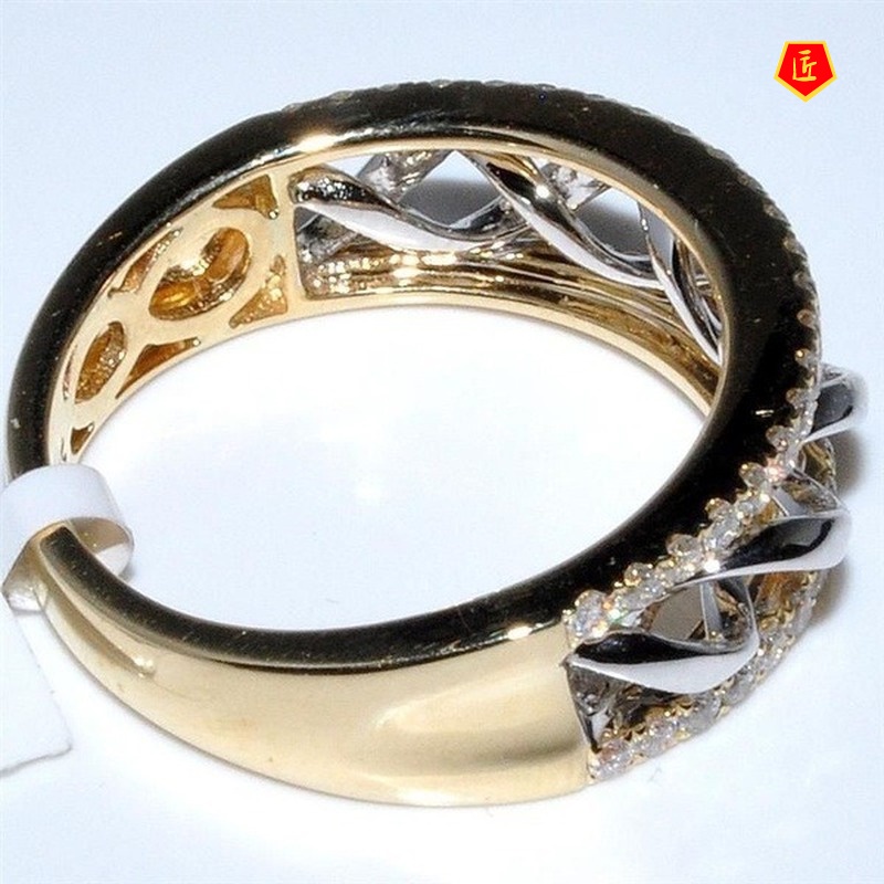 [Ready Stock]18K Gold Split Two-Tone Diamond Ring Fashion All-Match Women's