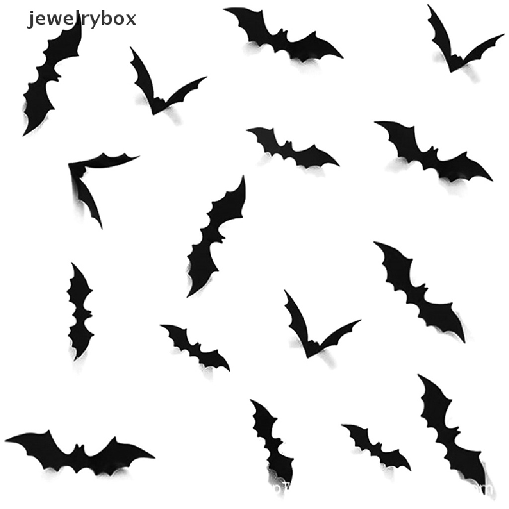 28 Pcs Stiker Dinding 3D Desain Kelelawar Warna Hitam Bahan PVC Untuk Dekorasi Halloween