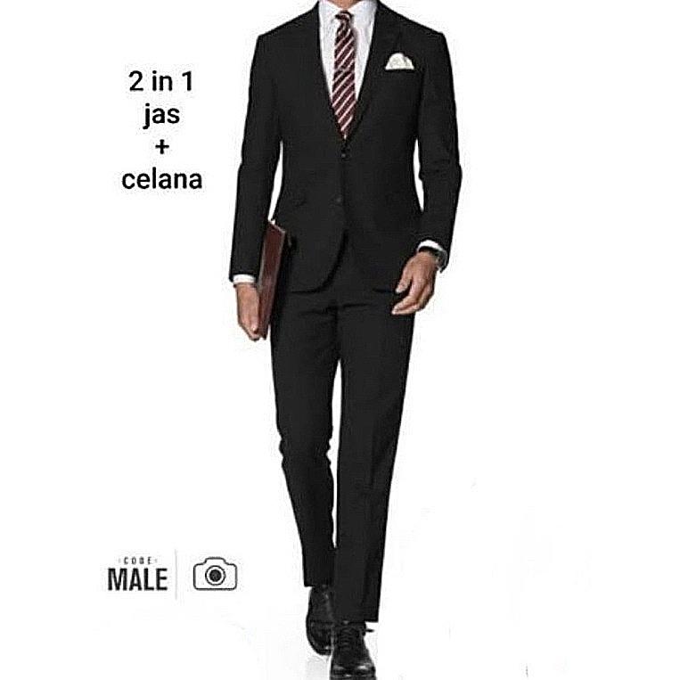 Code Male 2In1 Setelan Jas Blazer Pria Dan Celana Formal Pria Hitam Premium