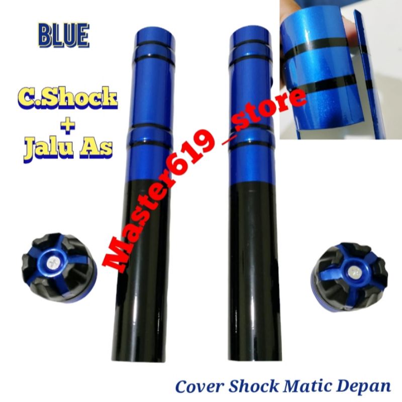 1SET BLUE PROMO COVER SHOK SHOCK + JALU AS RODA DEPAN MATIC HONDA YAMAHA MIO FINO XEON SOUL BEAT VARIO SCOOPY GENIO - BIRU