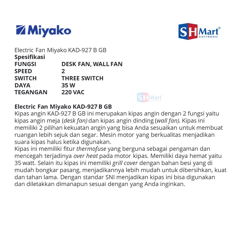 DESK FAN KIPAS ANGIN MEJA MIYAKO 9 INCI KAD-927BGB KAD 927BGB