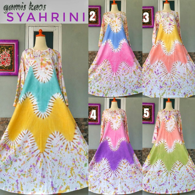 SALE #I AM BACK# Gamis Kaos Pelangi Motif Syahrini