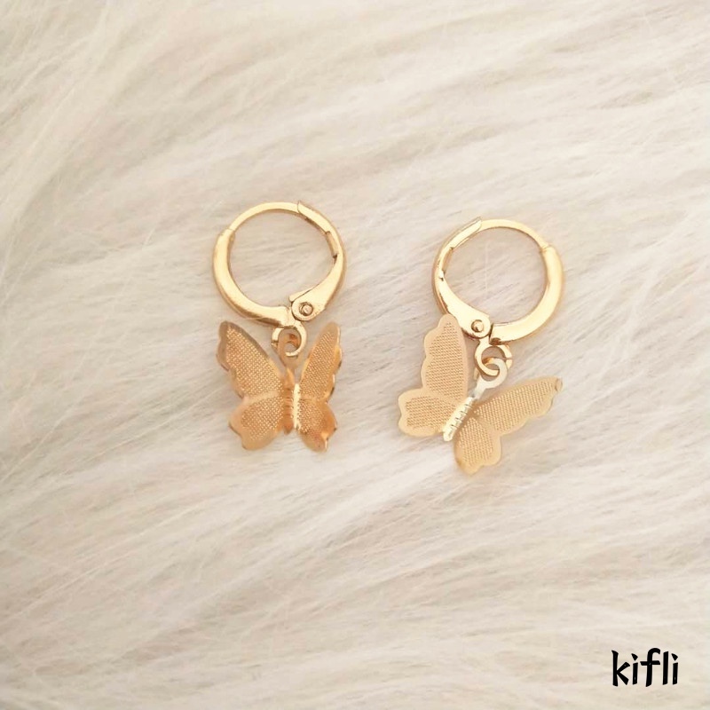 KIFIL Fashion Anting Kupu-Kupu Logam Antik Untuk Wanita Sederhana Liontin Anting-Anting Emas Aksesoris Wanita