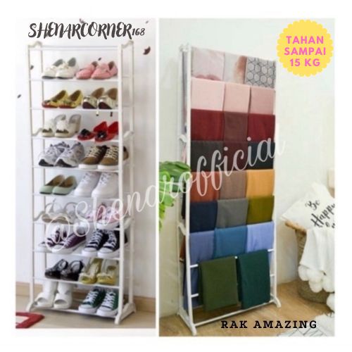 SHENAR RAK JILBAB RAK SEPATU/RAK KERUDUNG HIJAB PORTABLE SERBAGUNA/RAK 10 SUSUN MULTIFUNGSI, RAK SEPATU SUSUN 10  - AMAZING SHOE RACK, SHENARCORNER168