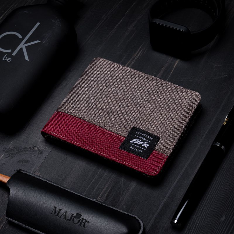 Dompet Pria Branded Bahan Kulit Kain Canvas Kanvas Free Box Exclusive JFR JP13-BROWN