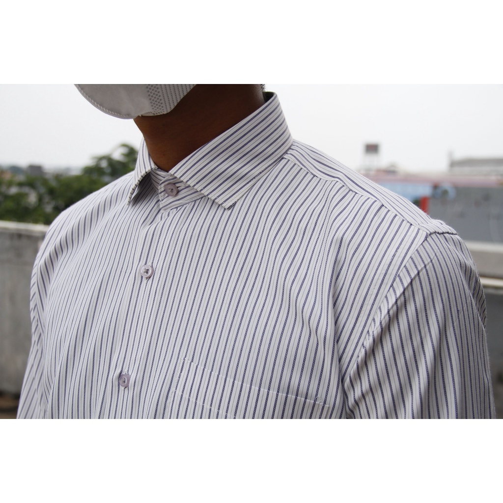 Kemeja Kerja  Formal STANLEY ADAMS Reguler Fit Putih Navy Salur Lengan Panjang 06 | Hem Ukuran Big Jumbo Size S M L XL XXL XXXL 2XL 3XL 14.5 15 15.5 16 16.5 17