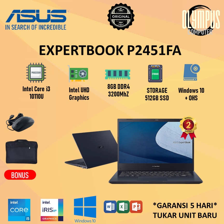 Laptop Asus Expertbook P2451FA Core I3 10110U 8GB 512SSD W10+OHS 14"HD