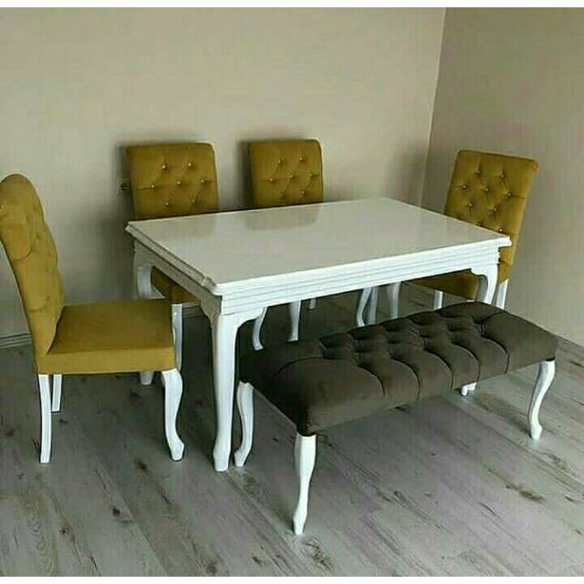 meja makan 4 kursi - set kursi makan shabby 1 bangku