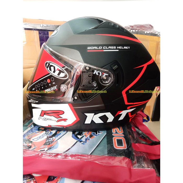 HELM KYT CASCO NFR TRACK BLACK DOFF RED DOUBLE VISOR l NF-R SE - L