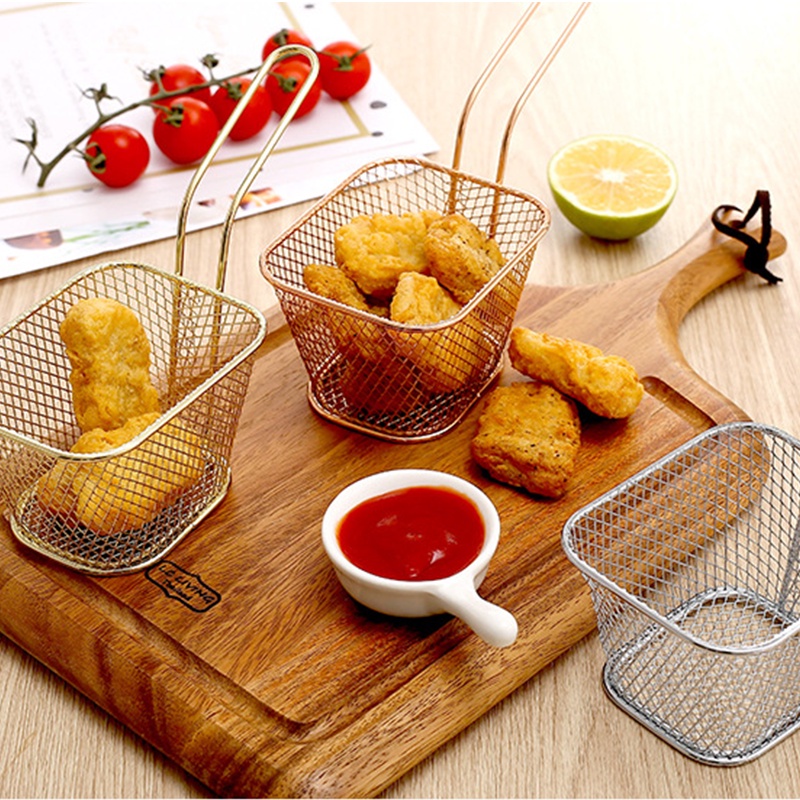 Keranjang Penggorengan Stainless Steel Multifungsi Keranjang Chip Mini Wadah Chip Makanan Ringan