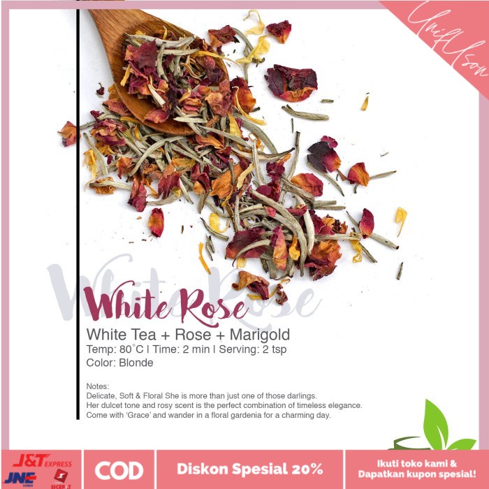 

⭐COD⭐ Artisan Cafe Tea Silver Needle Tea Rose Marigold Teh Putih Mawar 50gr