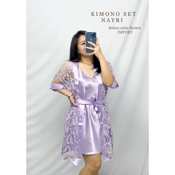 KIMONO SATIN MURAH / DRESS SATIN TALI + OUTER KIMONO SATIN / SLEEP WEAR MURAH / baju tidur  BS