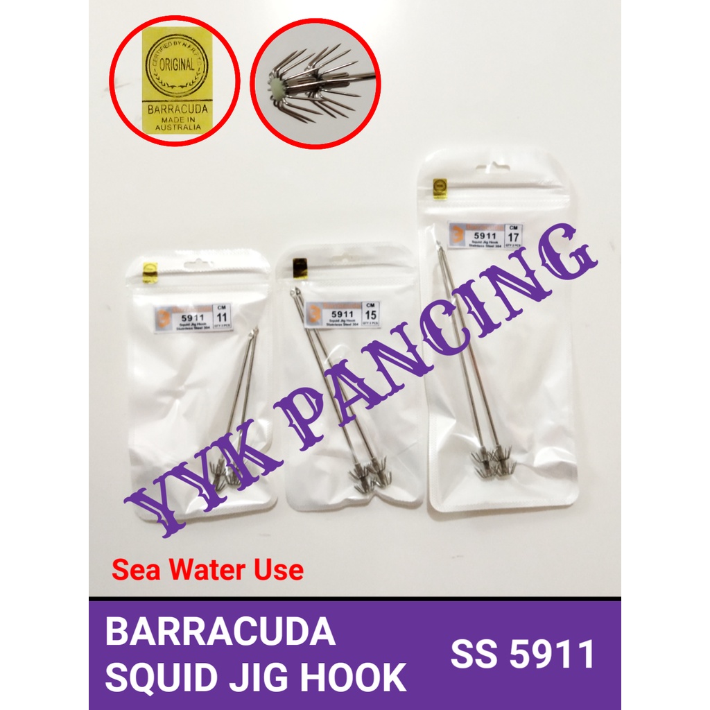 PAKU 5911 isi 2 pcs squid jig hook umbrella BARRACUDA mata kail pancing cumi udang capela stainless 