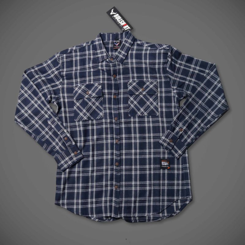 Kemeja Flanel Distro Kemeja Kasual Pria Wanita Original Lokal Brand Bullshirt