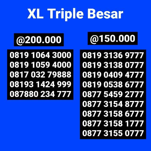 XL Triple 777 888 999 000 Nomor Cantik XL 4G