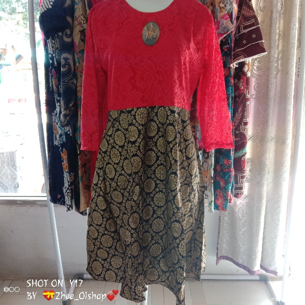 Couple Sarimbit Dress Dan Kemeja Etnik Bahan Brokat Model Klok Diamon Murah Dijual Terpisah