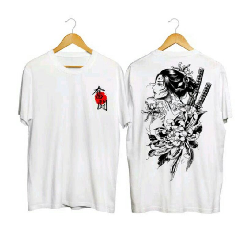 Baju Kaos Oblong Distro Jepang Geisha Tatto | Kaos Oblong Pria