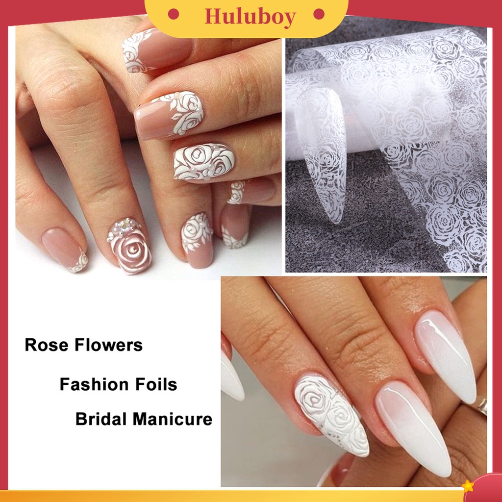 Huluboy Huluboy♡ 10pcs Stiker Kuku Motif Print Bunga Tahan Lama Untuk Manicure