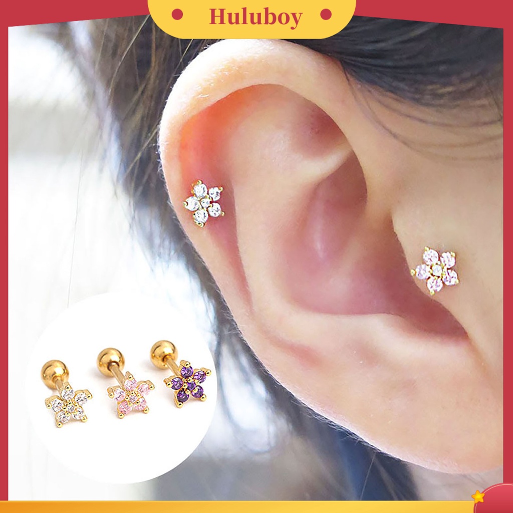 Hu Hu Hu Hu Hu Alat Bantu Pasang Kacamata♡ 1pc Anting Tusuk Bentuk Bunga Kecil Bahan Stainless Steel Hias Cubic Zirconia Untuk Wanita