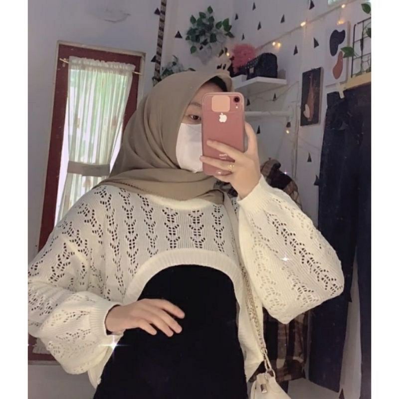 JOLIE OUTER RAJUT BALON CROP TOP KNITWEAR OVERSIZE KEKINIAN / Bunnystuff - Outer Balloons / Crop Top Outer / Outer Crop rajut Wanita